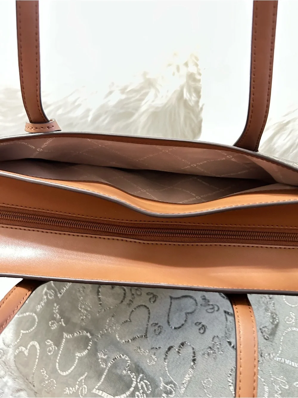 NWT Michael Kors Arden Brown Star-Print Logo Tote with Tan Trim